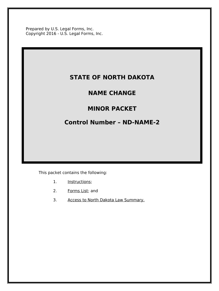 North Dakota Name Change Instructions and Forms Package for a Minor North Dakota