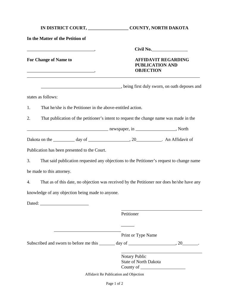 North Dakota Affidavit  Form