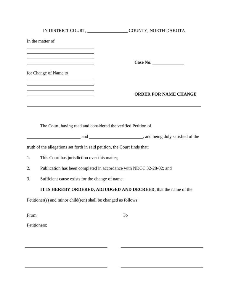 Order of Name Change North Dakota  Form