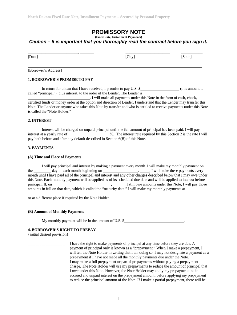 North Dakota Note  Form