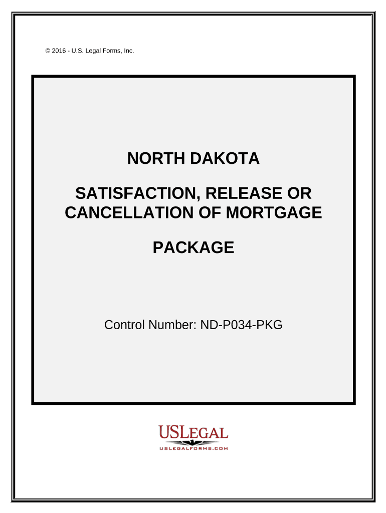 Satisfaction, Cancellation or Release of Mortgage Package North Dakota  Form