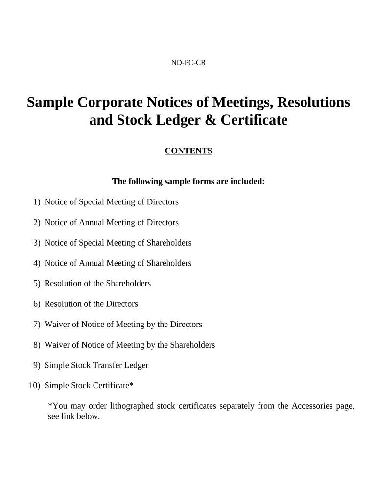 Sample Corporate Records for a North Dakota Professional Corporation North Dakota  Form