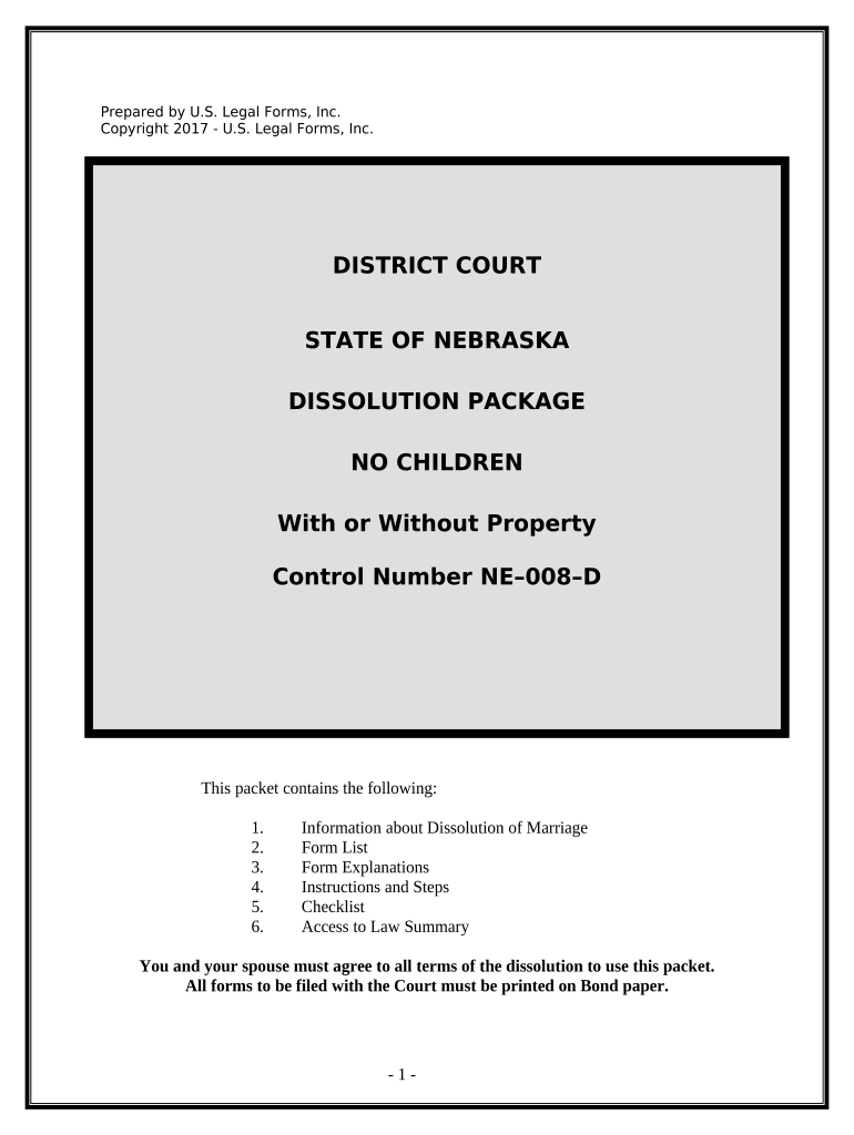 No Fault Agreed Uncontested Divorce Package for Dissolution of Marriage for Persons with No Children with or Without Property an  Form