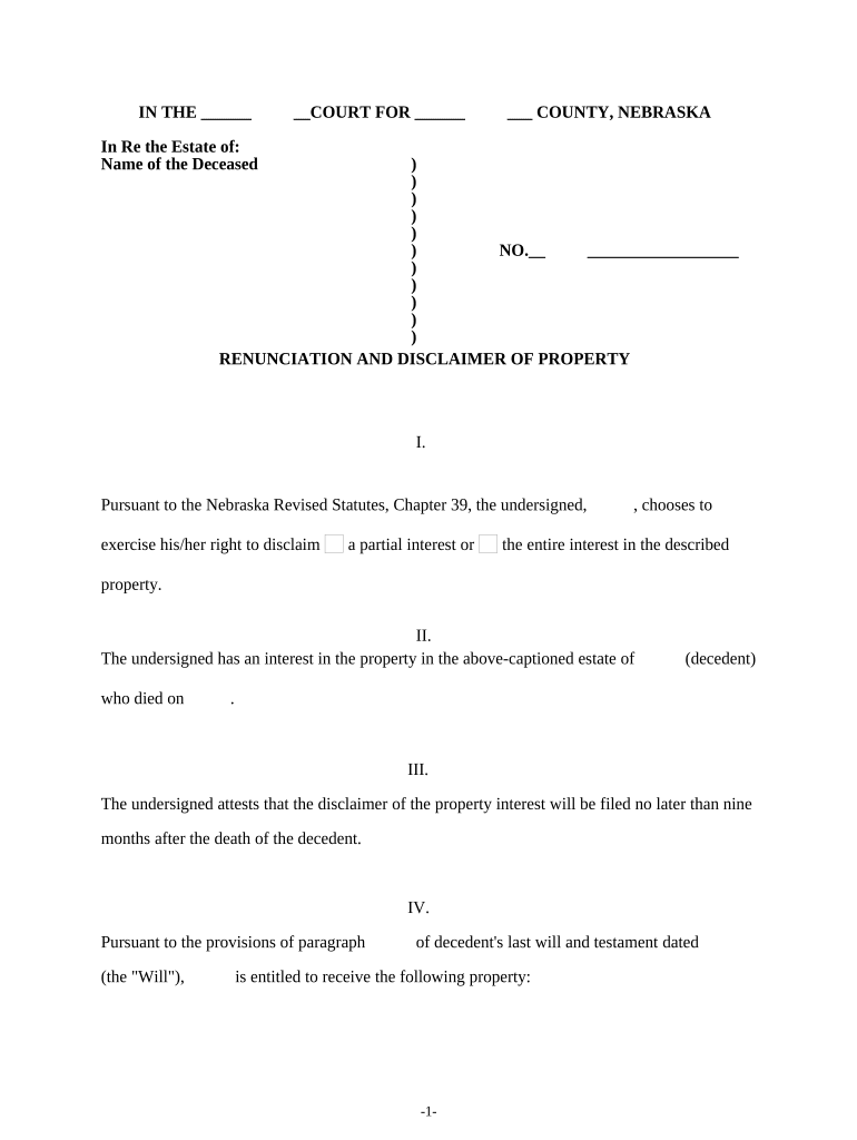 Nebraska Property  Form