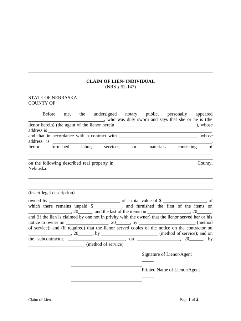 Nebraska Claim Form