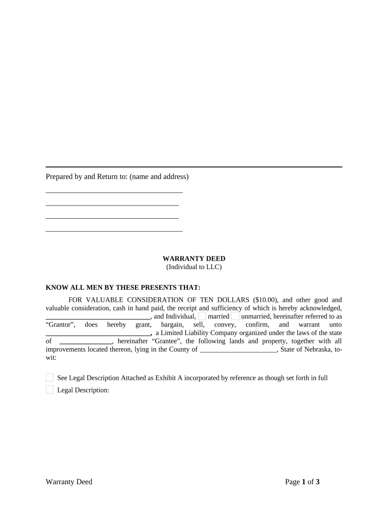 Warranty Deed from Individual to LLC Nebraska  Form