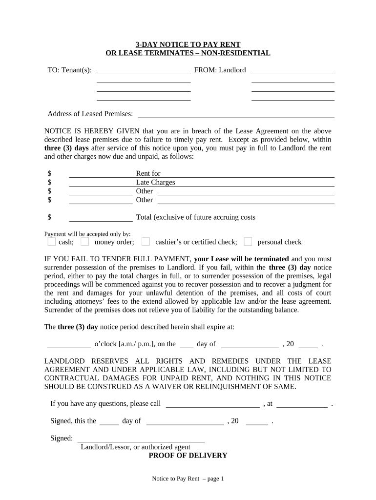 Nebraska 3 Day Notice  Form