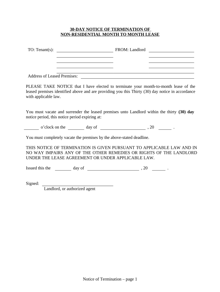 Nebraska 30 Day Notice  Form