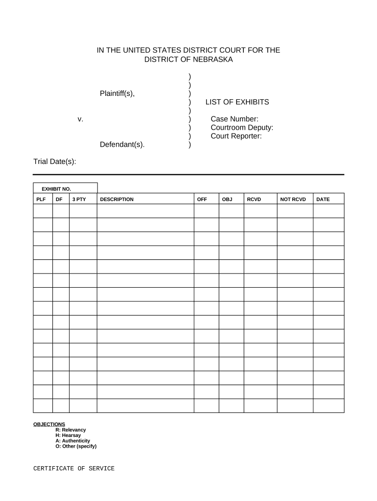 List Exhibits Template  Form