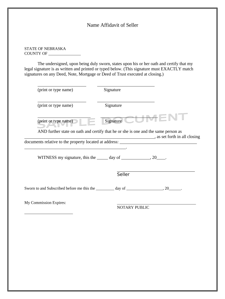 Name Affidavit of Seller Nebraska  Form