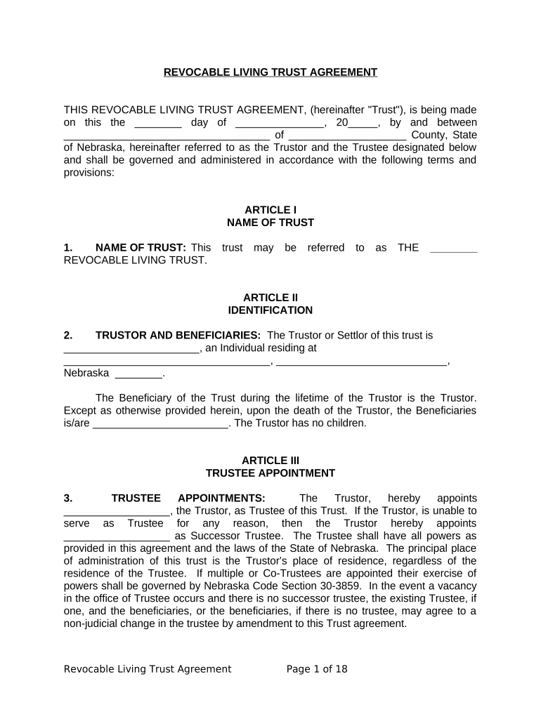 Nebraska Living Trust  Form