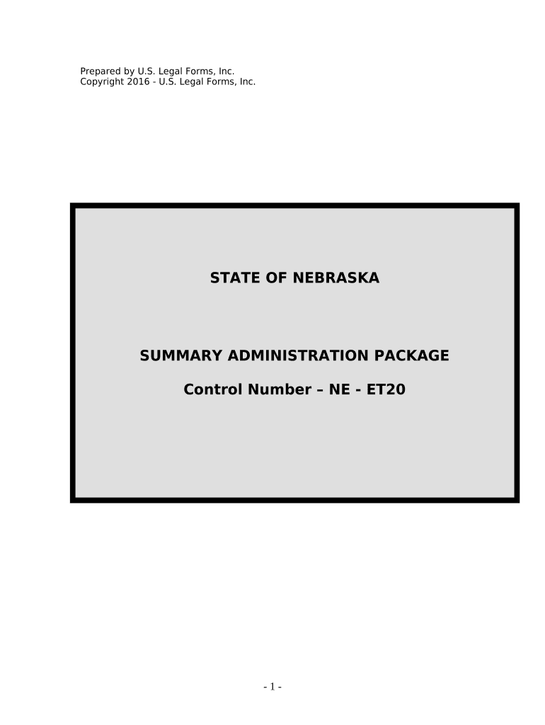 Summary Administration Package for Small Estates Nebraska  Form