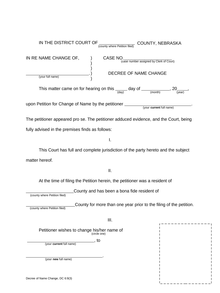 Nebraska Change  Form