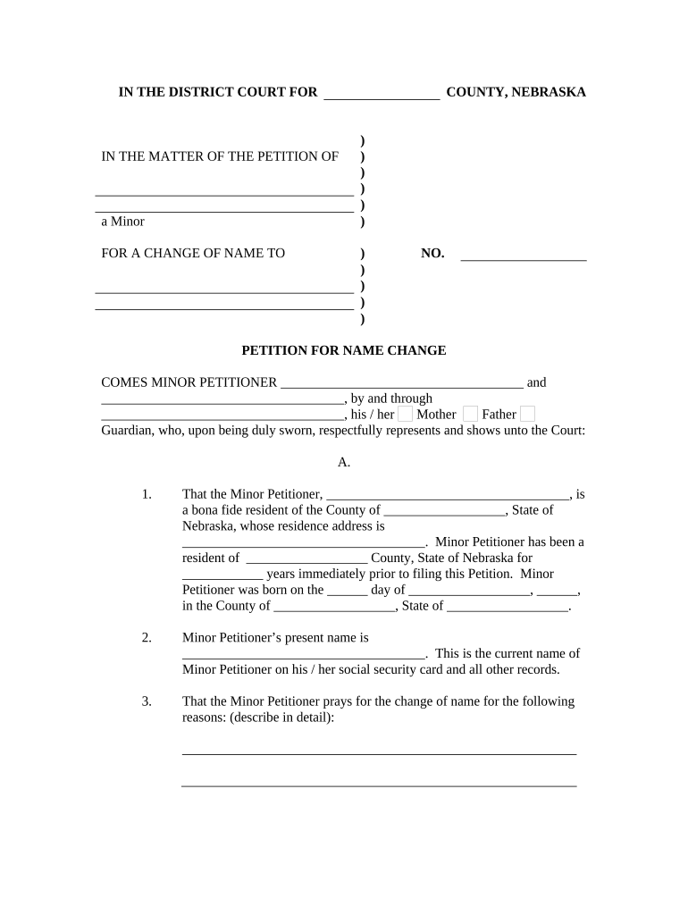 Petition Minors Name Change  Form