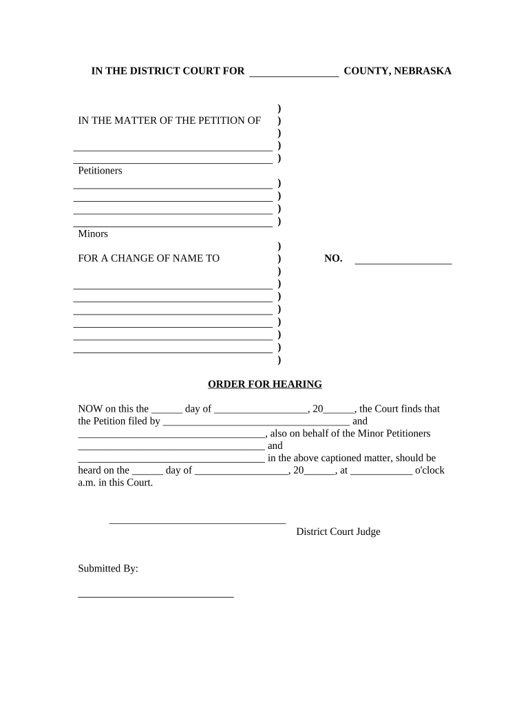 Order for Hearing for Name Change Nebraska  Form