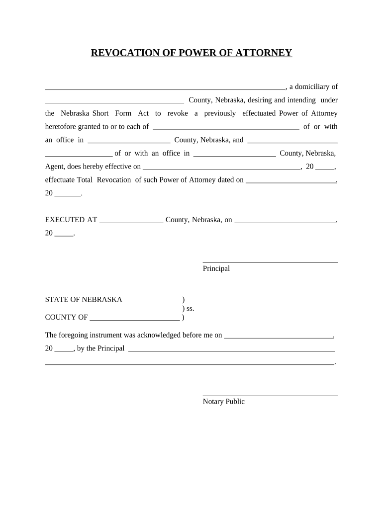 Revocation of Power of Attorney Nebraska  Form