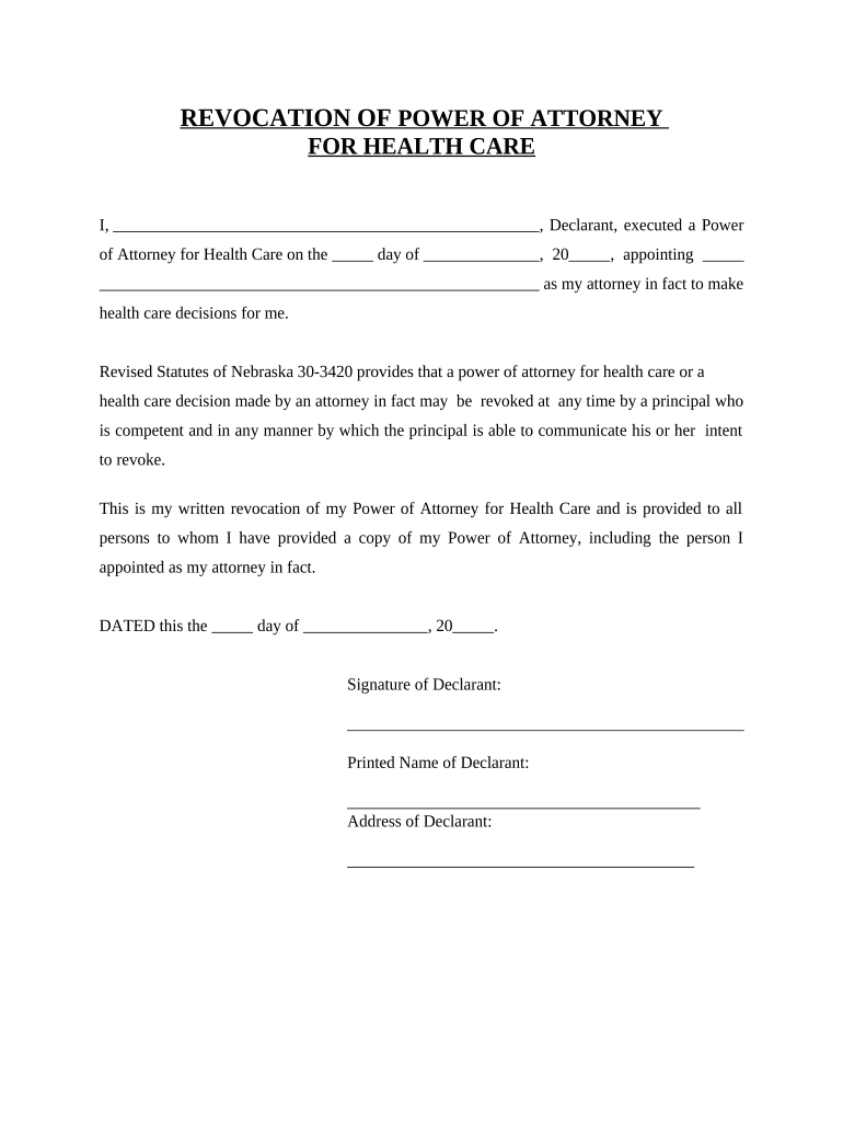 Ne Power Attorney  Form