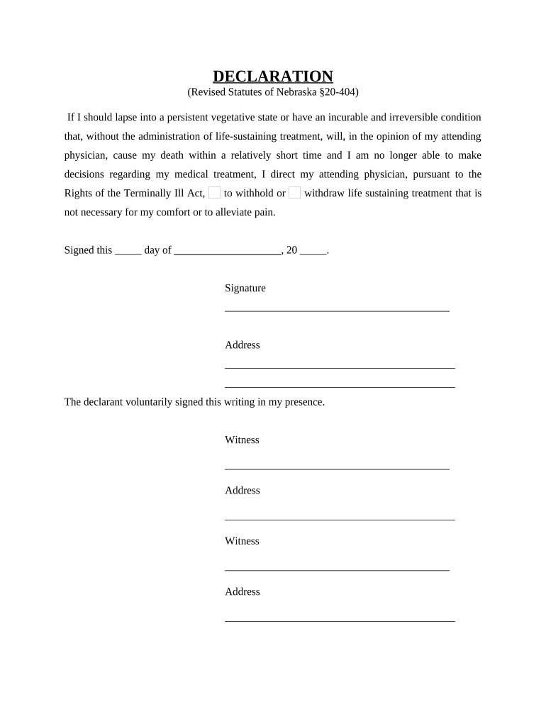 Nebraska Declaration Form