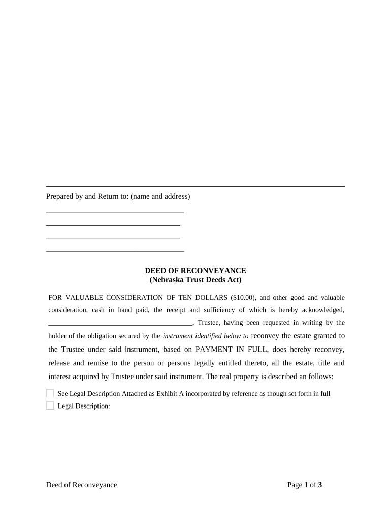 Nebraska Deed Reconveyance Form Fill Out And Sign Printable PDF 
