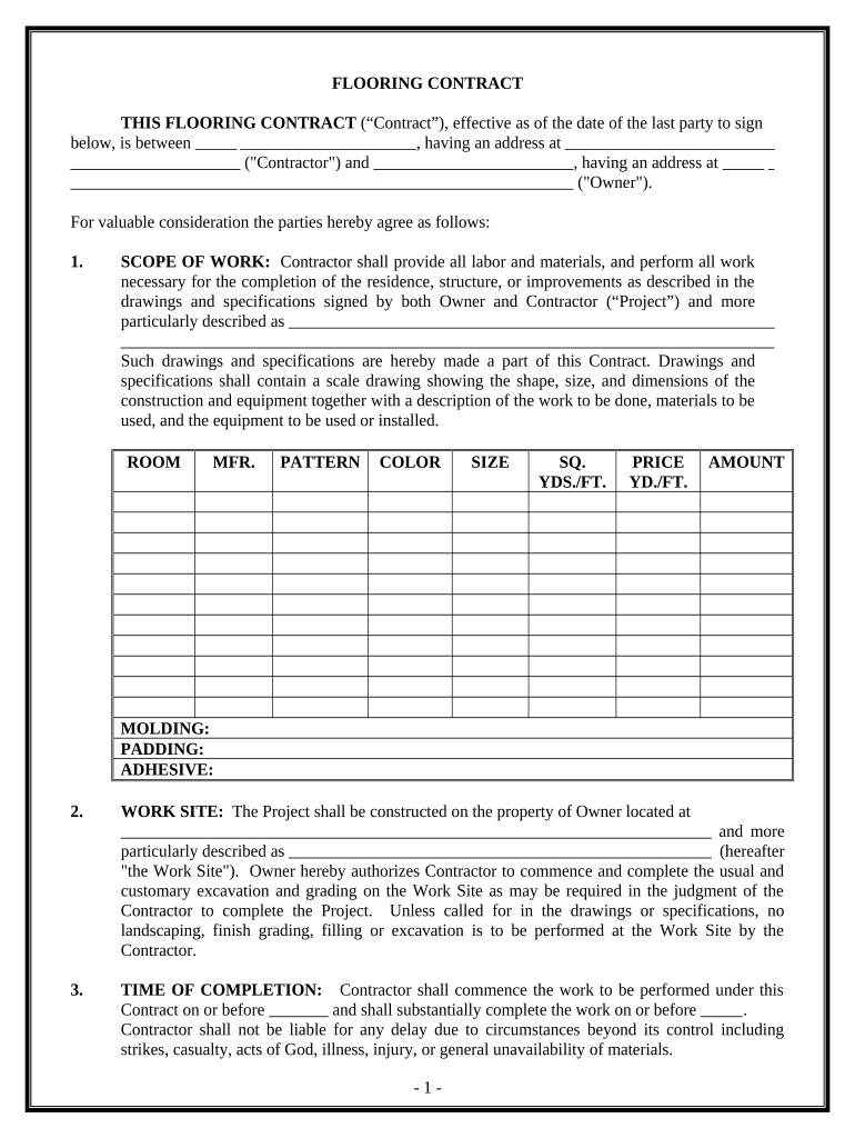 Flooring Contract for Contractor New Hampshire  Form