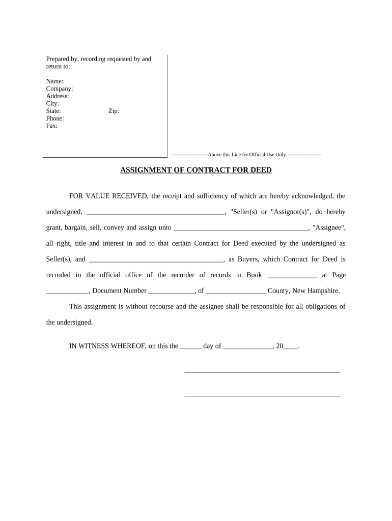 Assignment of Contract for Deed by Seller New Hampshire  Form