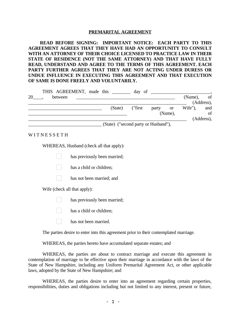 New Hampshire Prenuptial  Form