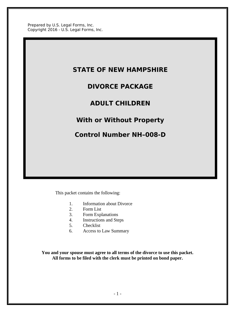 No Fault Agreed Uncontested Divorce Package for Dissolution of Marriage for Persons with No Children with or Without Property an  Form