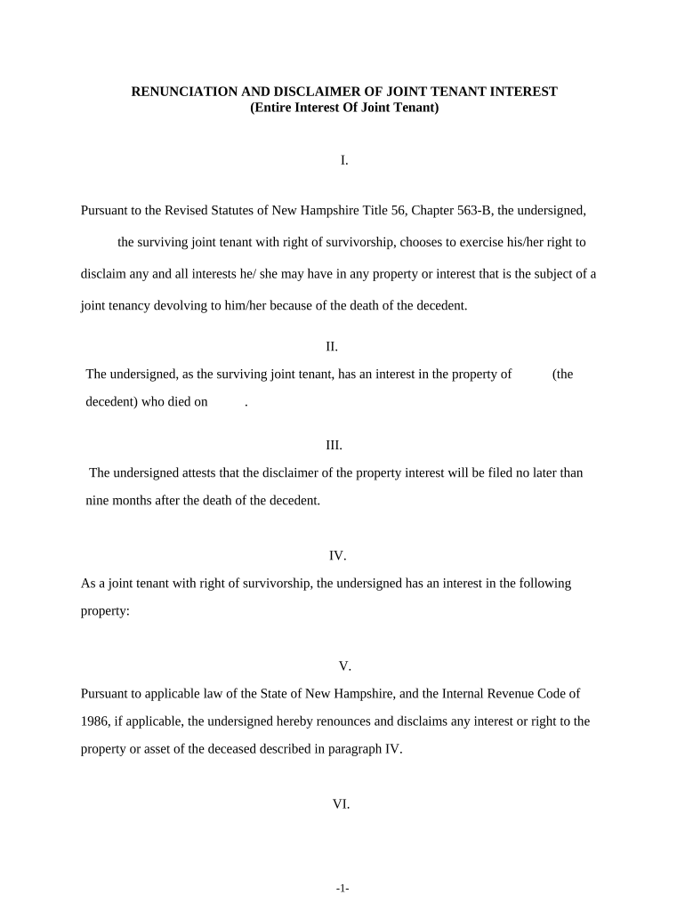 Nh Joint Tenancy  Form