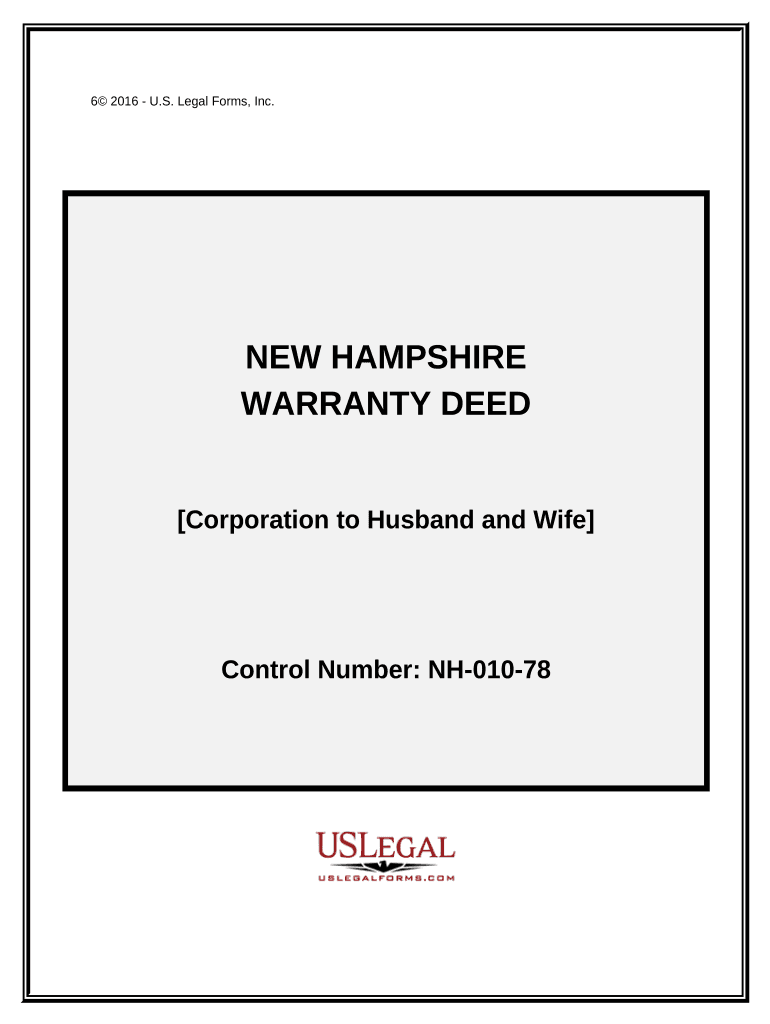 Warranty Deed from Corporation to Husband and Wife New Hampshire  Form