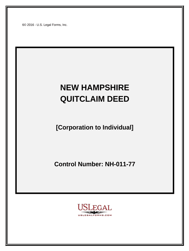 Quitclaim Deed from Corporation to Individual New Hampshire  Form
