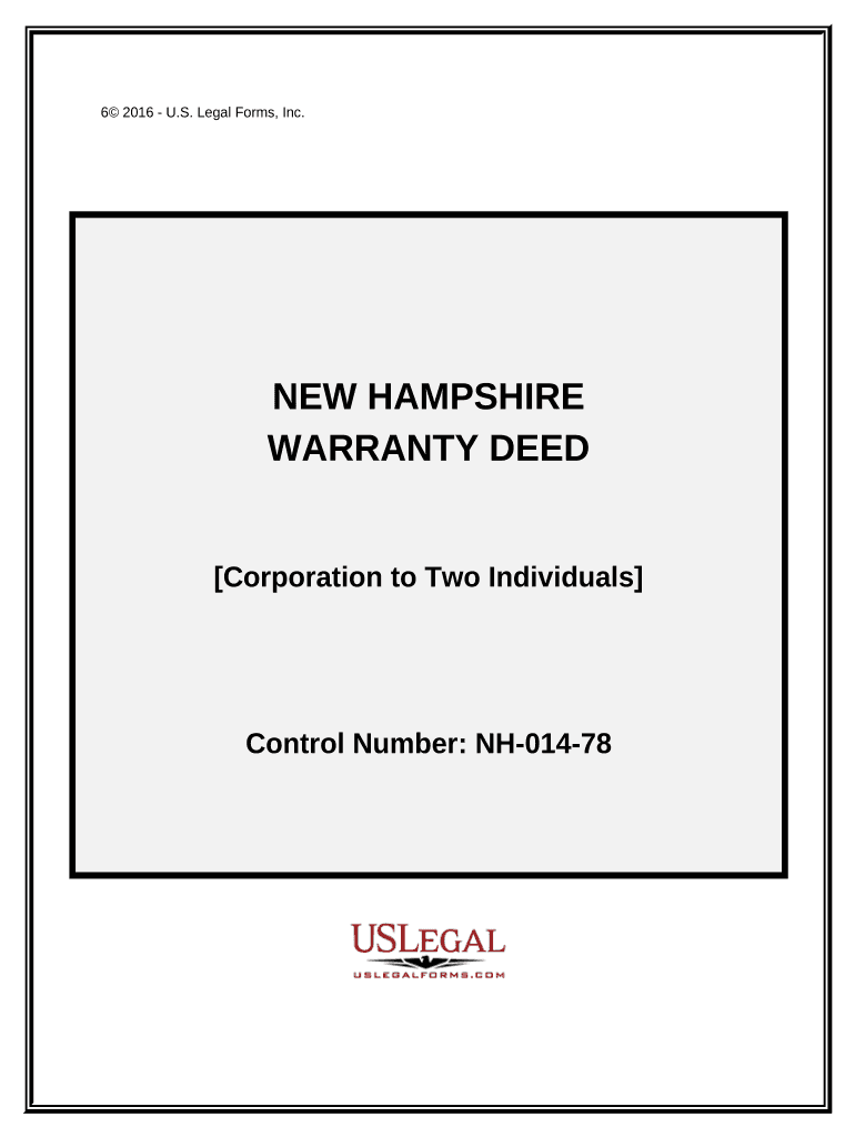 Warranty Deed from Corporation to Two Individuals New Hampshire  Form
