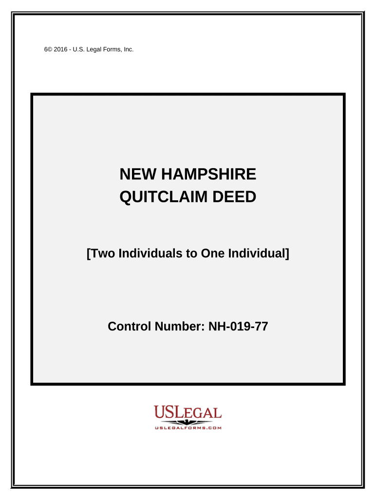 Quitclaim Deed Two Individuals to One Individual New Hampshire  Form
