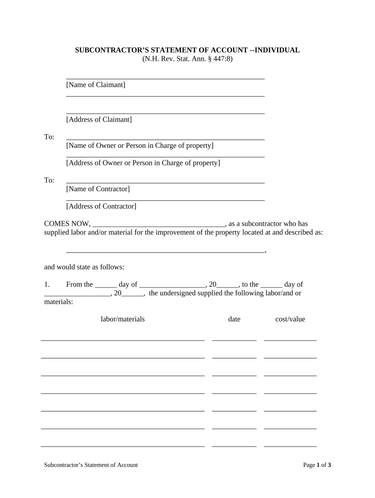 New Hampshire Account  Form