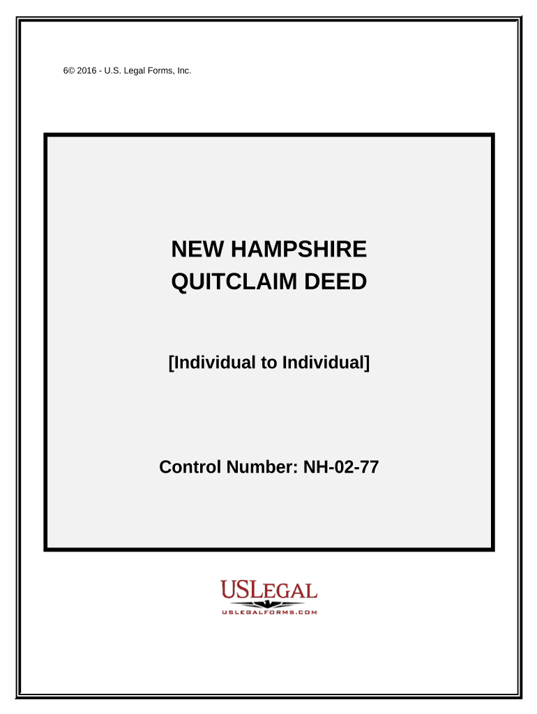 Quitclaim Deed from Individual to Individual New Hampshire  Form