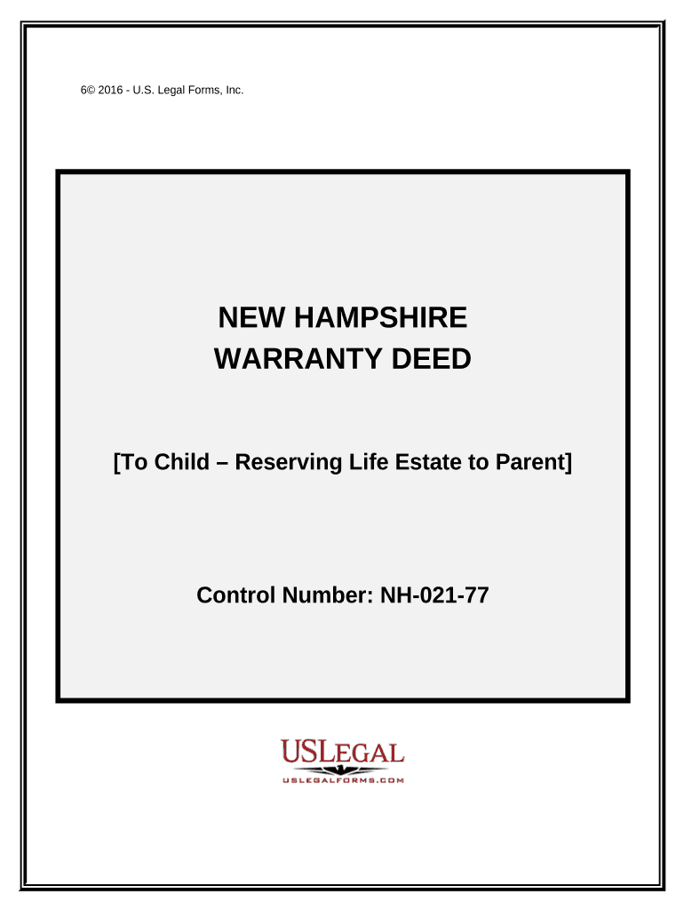 Warranty Deed to Child Reserving a Life Estate in the Parents New Hampshire  Form