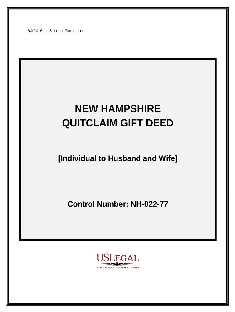 Quitclaim Gift Deed from Individual to Husband and Wife New Hampshire  Form