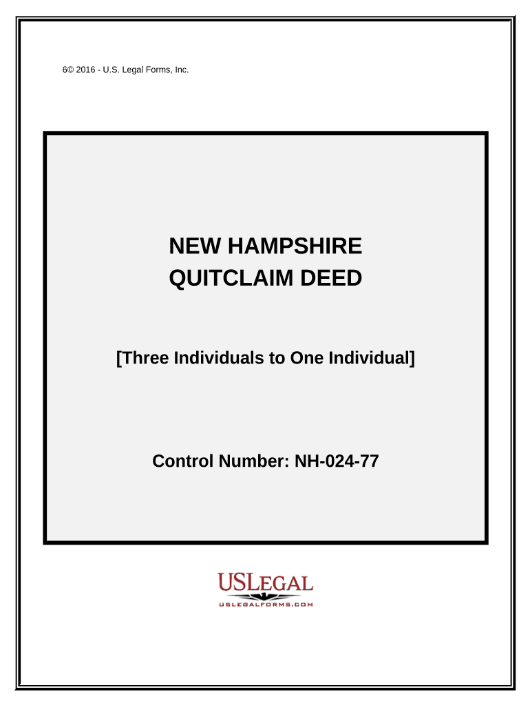 Quitclaim Deed Three Individuals to One Individual New Hampshire  Form