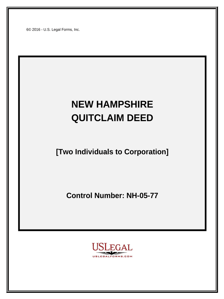 Quitclaim Deed by Two Individuals to Corporation New Hampshire  Form