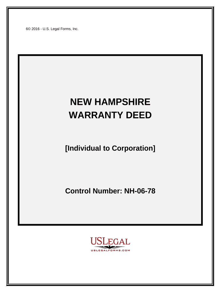 Warranty Deed from Individual to Corporation New Hampshire  Form