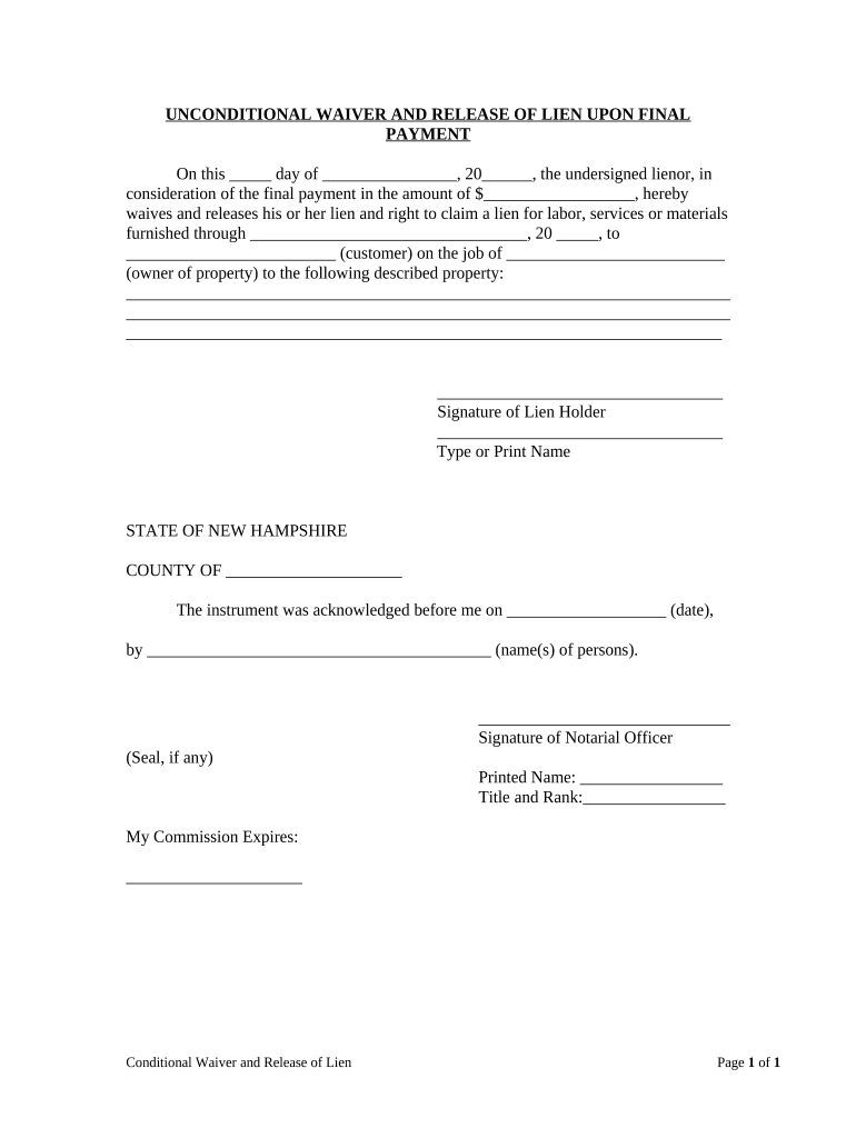 New Hampshire Lien  Form