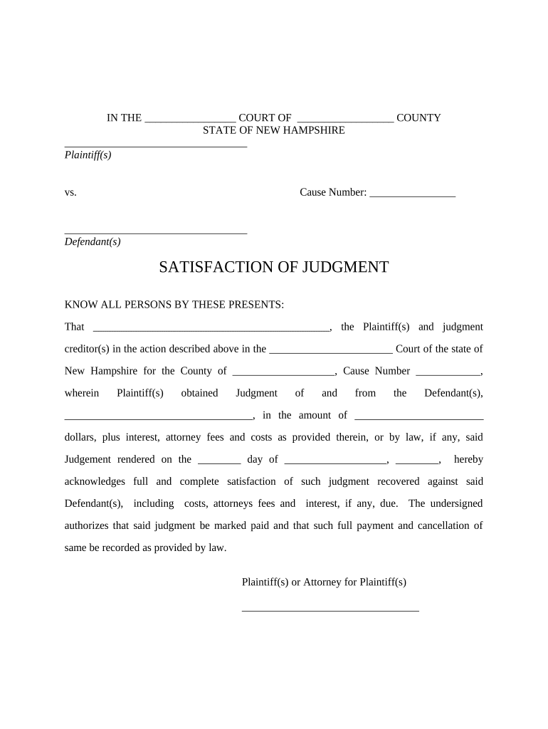 New Hampshire Judgment  Form