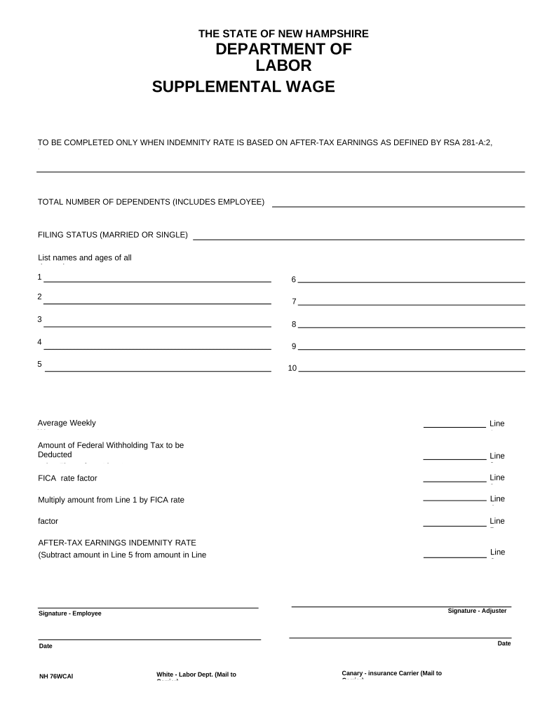 Supplemental Wage Schedule New Hampshire  Form