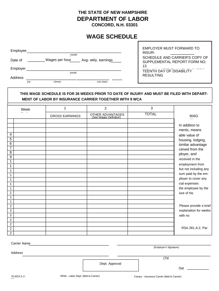 Wage Schedule New Hampshire  Form
