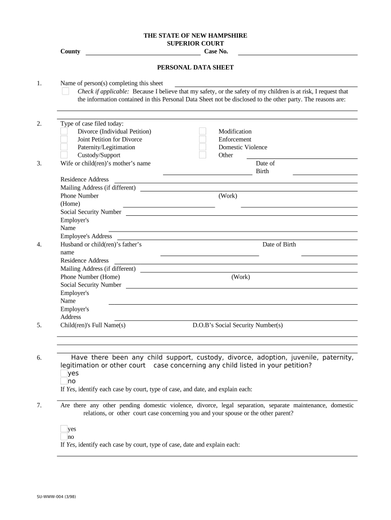 Nh Personal Data Sheet  Form