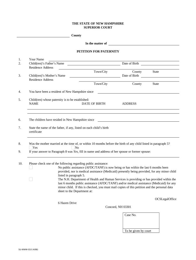 New Hampshire Paternity  Form