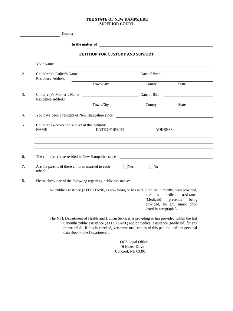 New Hampshire Custody  Form