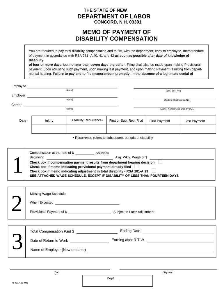 New Hampshire Disability Compensation  Form