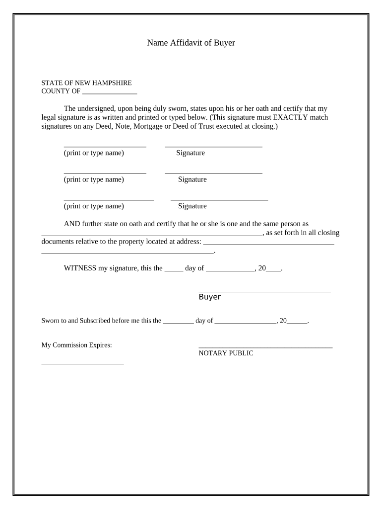 Name Affidavit of Buyer New Hampshire  Form