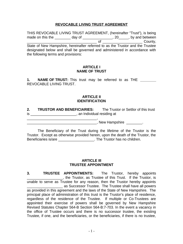 New Hampshire Living Trust  Form