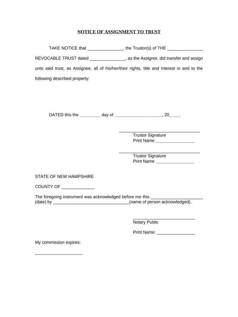 Notice of Assignment to Living Trust New Hampshire  Form